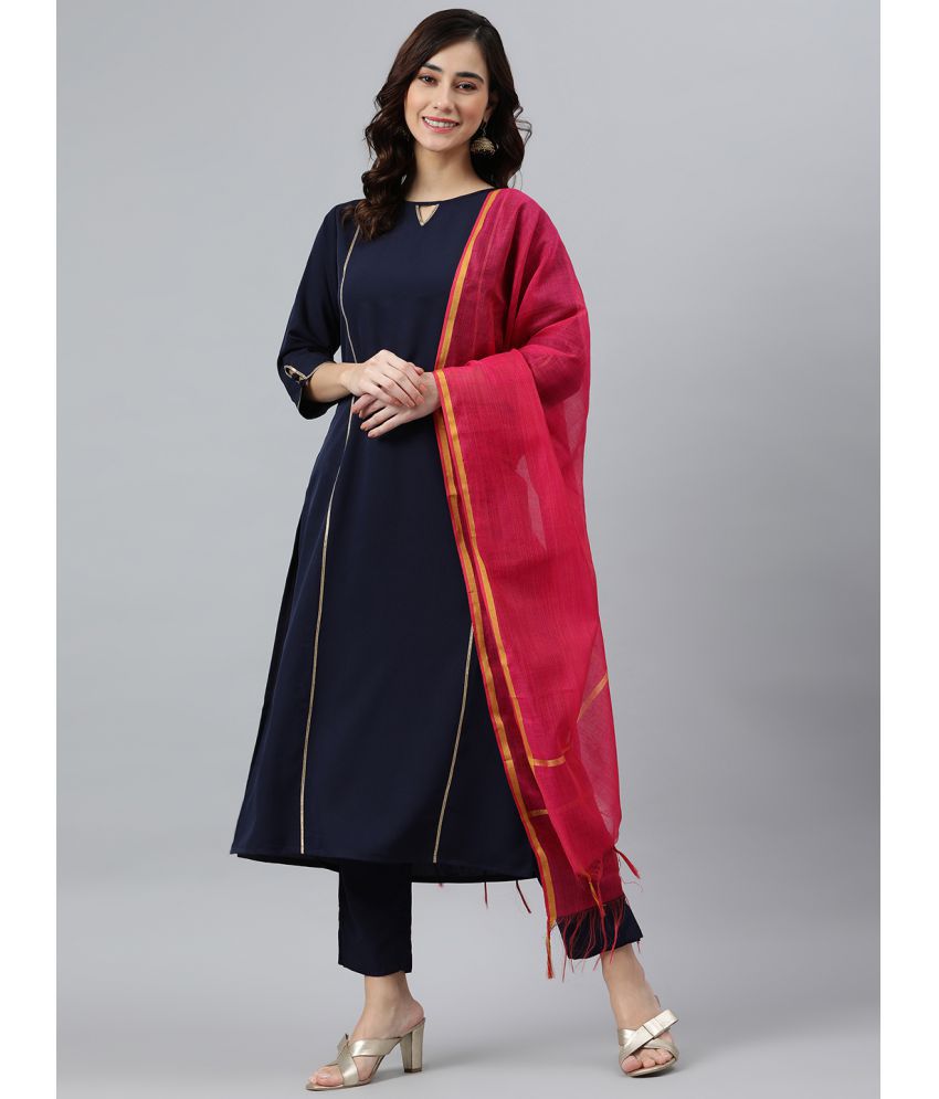 Janasya - Straight Crepe Navy Women's Stitched Salwar Suit ( Pack of 1 )