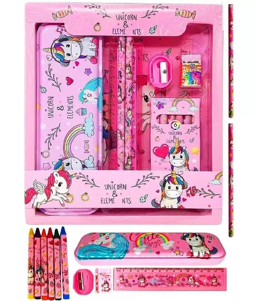 Unicorn Stationary Kit for Girls Pencil Pen Book Eraser Sharpener -  Stationary Kit Set for Girls/Birthday Gift (Multicolor)
