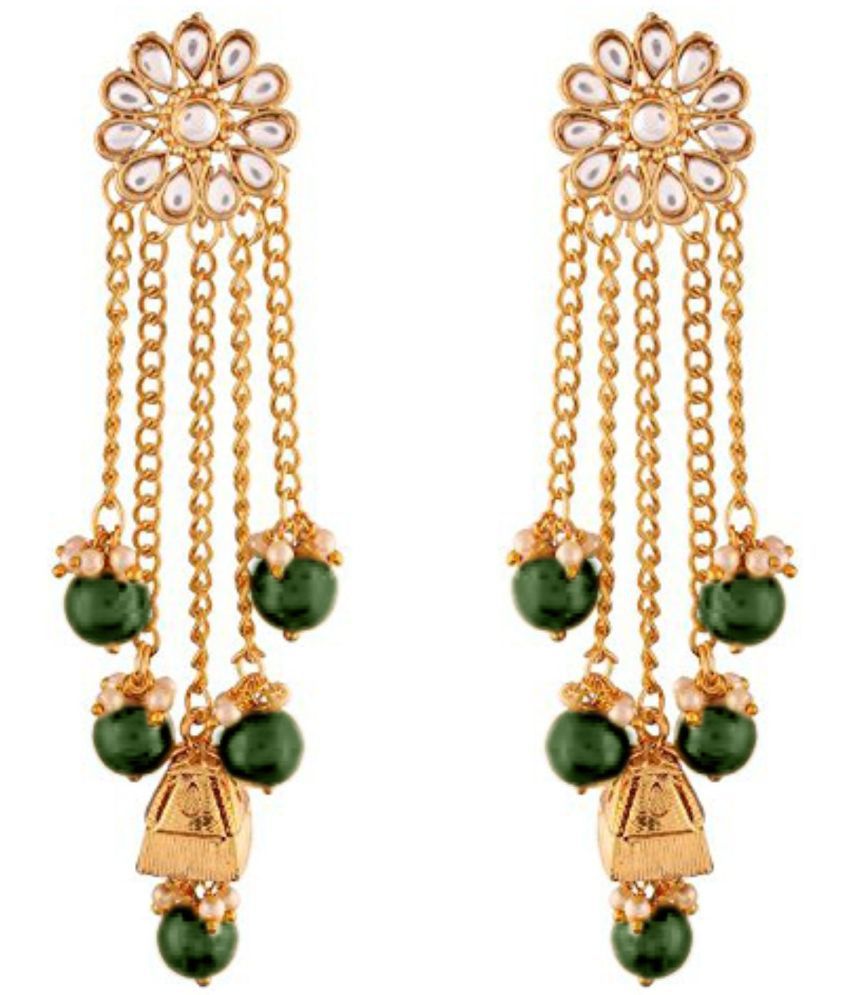     			I Jewels 18K Gold Plated Traditional Kundan & Pearl Studded Earring Set for Women/Girls (E2606G)