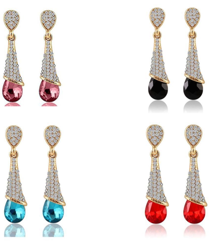    			I Jewels Gold Plated Multicolour CZ AD Studded Earrings for Women Pack of 4 (E2707CO)