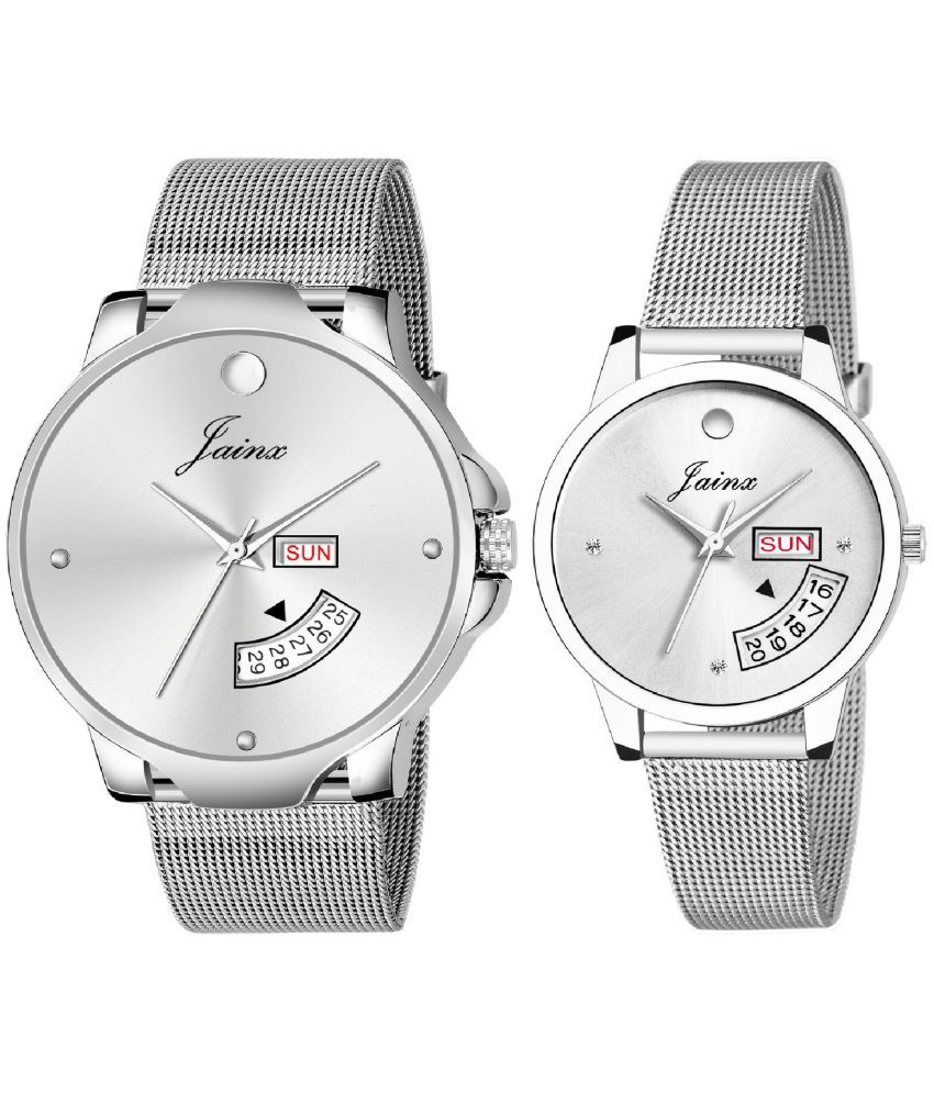     			Jainx Silver Day And Date Function Analog Watch - For Couple