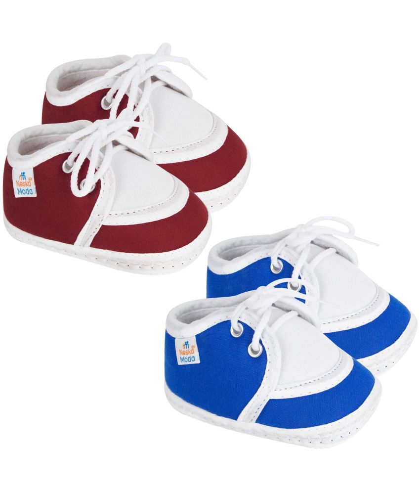     			Neska Moda Set of 2 Pair Baby Boys & Baby Girls Lace Cotton Booties For 0 to 6 Months (Maroon,Blue)