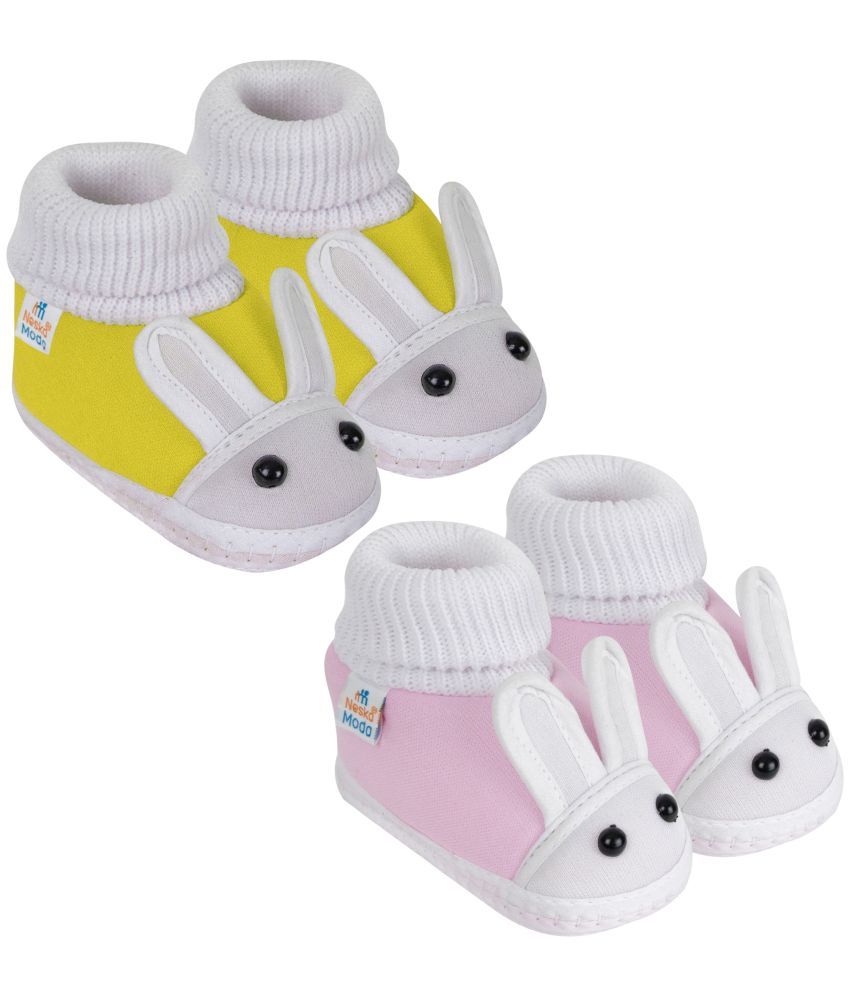     			Neska Moda Set of 2 Pair Baby Boys & Baby Girls Rabbit Face Cotton Booties For 0 to 6 Months (Yellow,Pink)