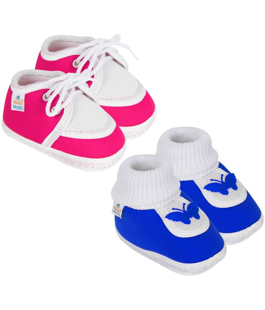     			Neska Moda Set of 2 Pair Baby Boys & Baby Girls Cotton Booties For 0 to 6 Months (Pink,Blue)