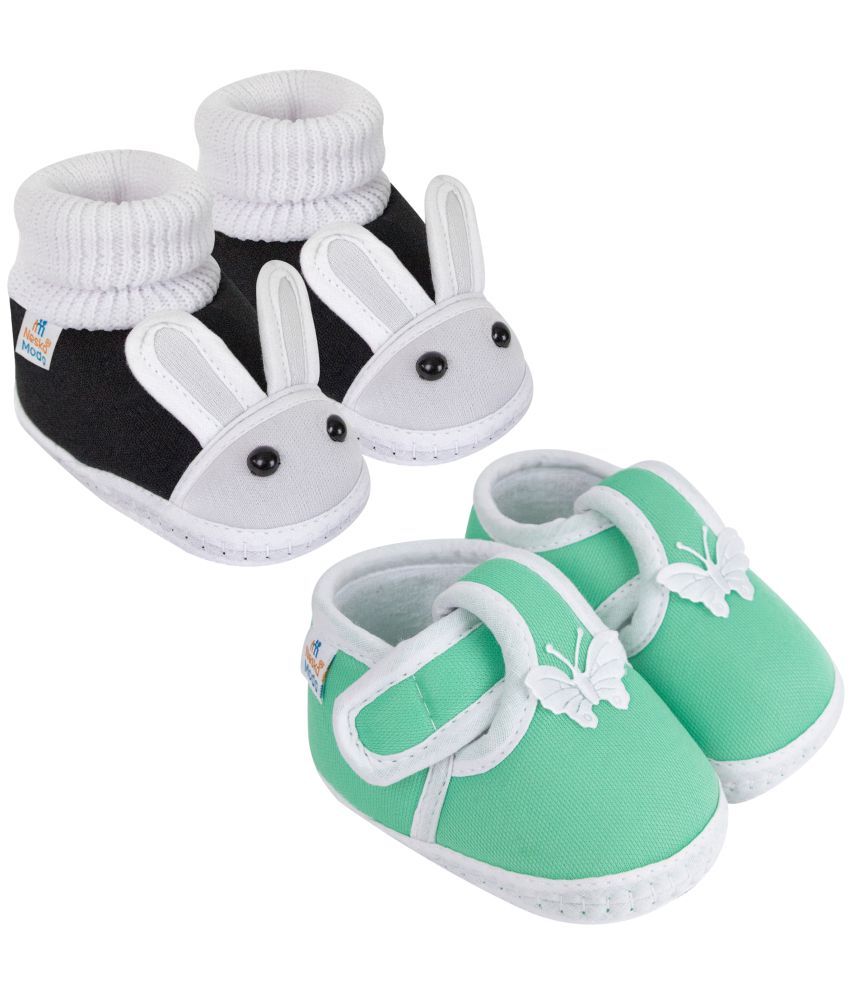     			Neska Moda Set of 2 Pair Baby Boys & Baby Girls Cotton Booties For 12 to 24 Months (Black,Green)