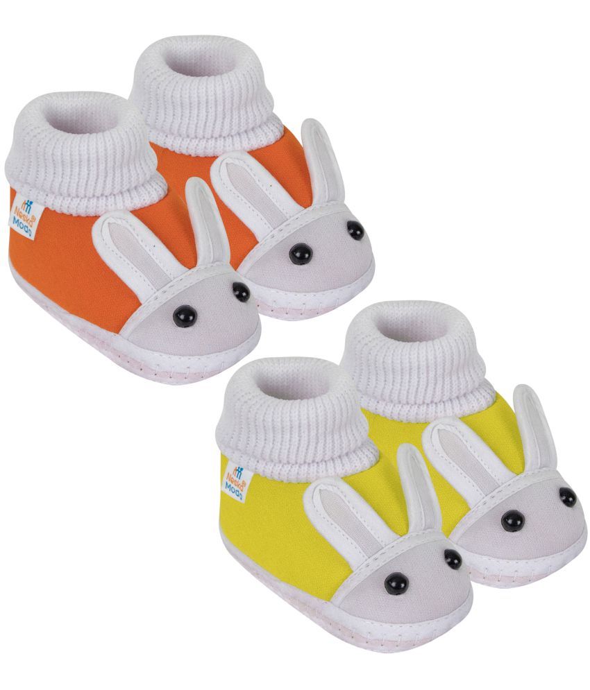     			Neska Moda Set of 2 Pair Baby Boys & Baby Girls Rabbit Face Cotton Booties For 0 to 6 Months (Orange,Yellow)