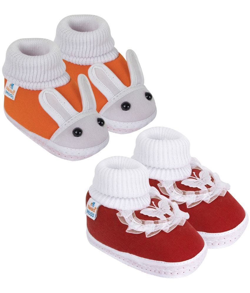     			Neska Moda Set of 2 Pair Baby Boys & Baby Girls Cotton Booties For 0 to 6 Months (Orange,Maroon)