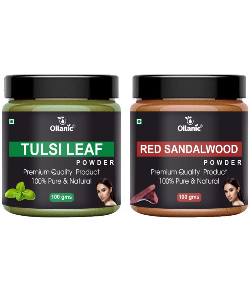     			Oilanic 100% Pure Tulsi Powder &  Red Sandalwood Powder-Skin Hair Mask 200 g Pack of 2