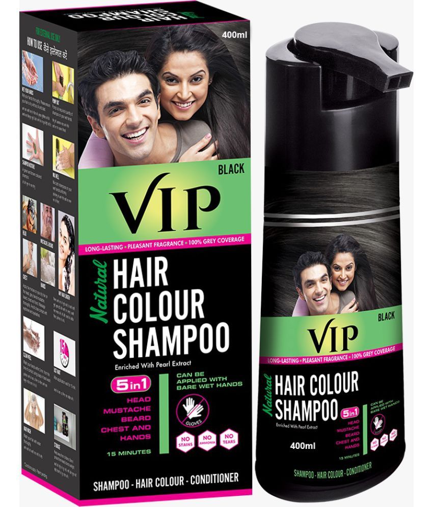     			VIP Hair Colour Shampoo, Black, 400ml for Men and Women - Family Pack - Alternate to Hair Dye