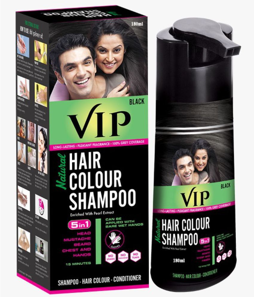 Buy VIP Hair Colour Shampoo, Natural Black, 180ml for Men and Women -  Instant Beard, Mustache Hair Color - Alternate to Traditional Hair Dye - Ammonia  Free Online at Best Price in India - Snapdeal