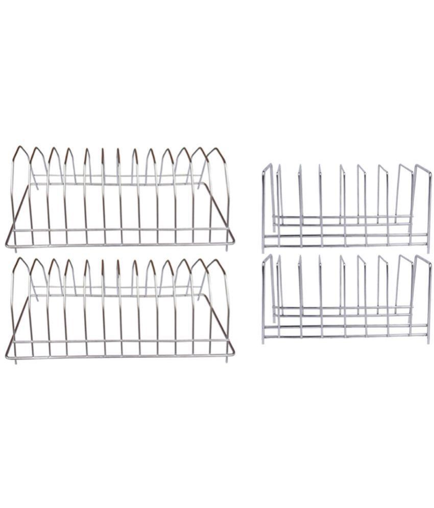    			JISUN Stainless Steel Plate Stand / Dish Rack Steel For Kitchen (Pack of 4)
