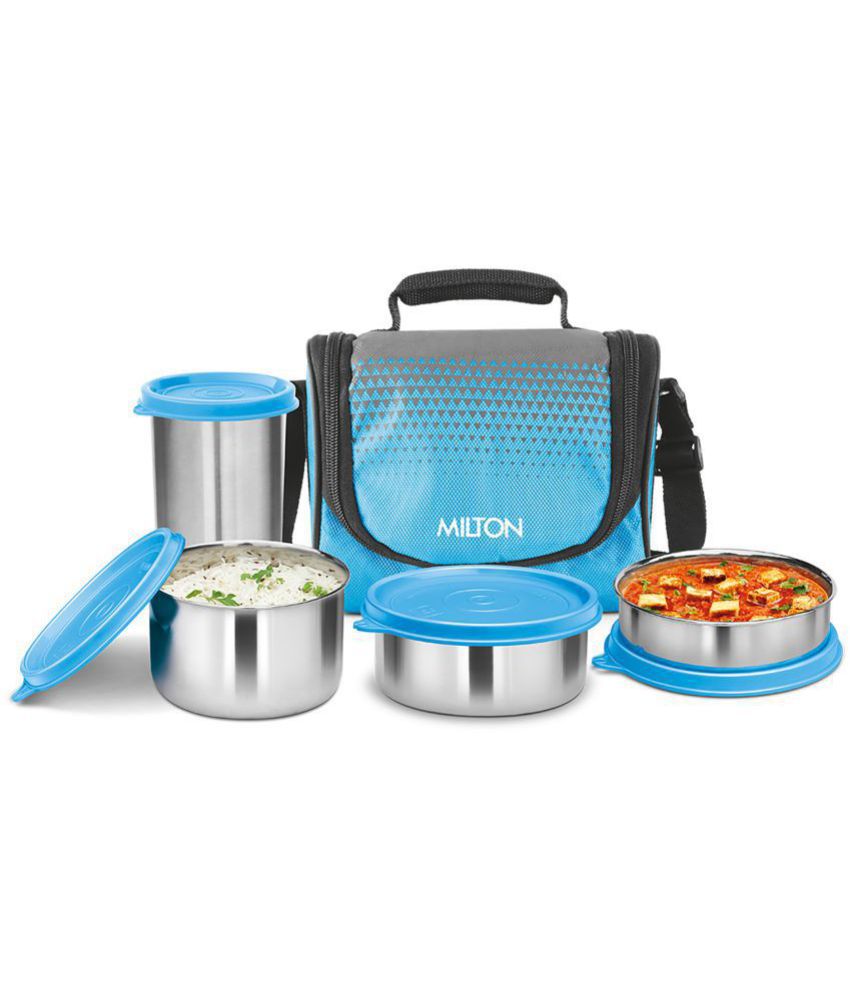Milton Tasty 3 Stainless Steel Combo Lunch Box with Tumbler, Cyan