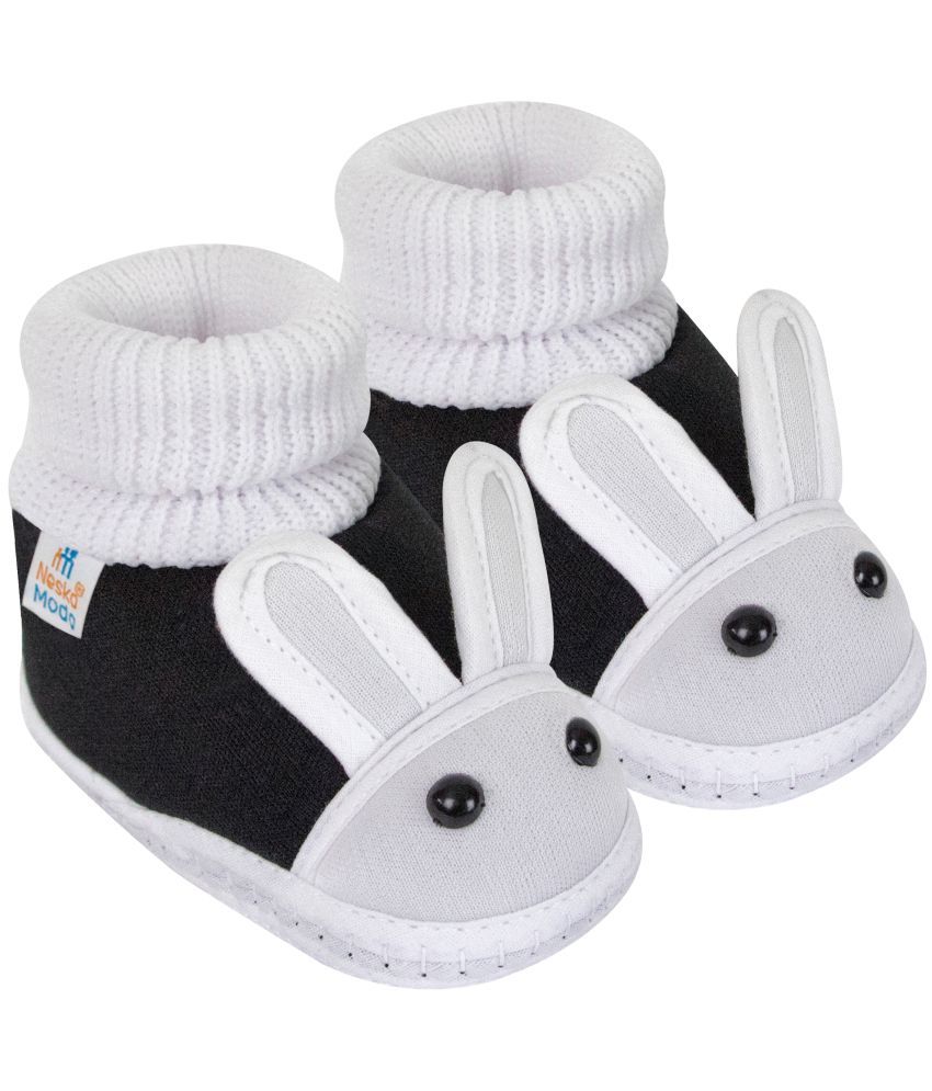     			Neska Moda Baby Boys & Baby Girls Rabbit Face Slip On Cotton Booties For 12 to 24 Months (Black)