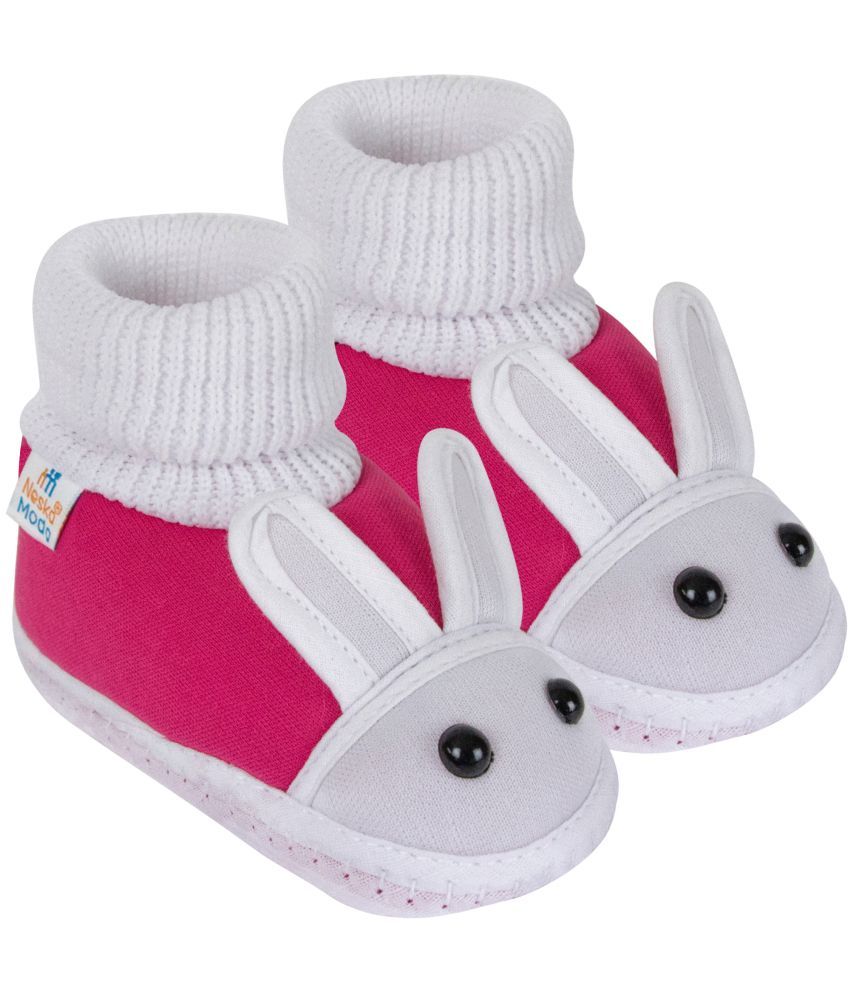     			Neska Moda Baby Girls Rabbit Face Slip On Cotton Booties For 12 to 24 Months (Pink)