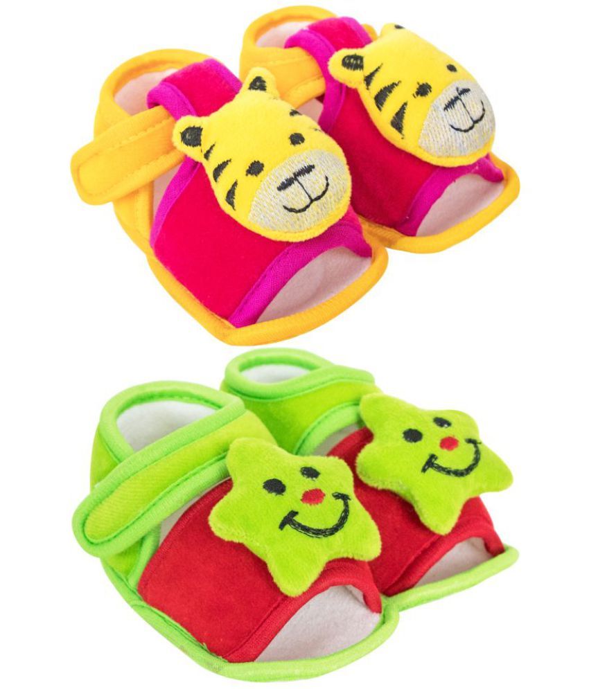     			Neska Moda Set Of 2 Pair Baby Boys & Girls Velvet Baby Sandal Booties For 6 To 12 Months (Green,Red,Yellow,Rani)