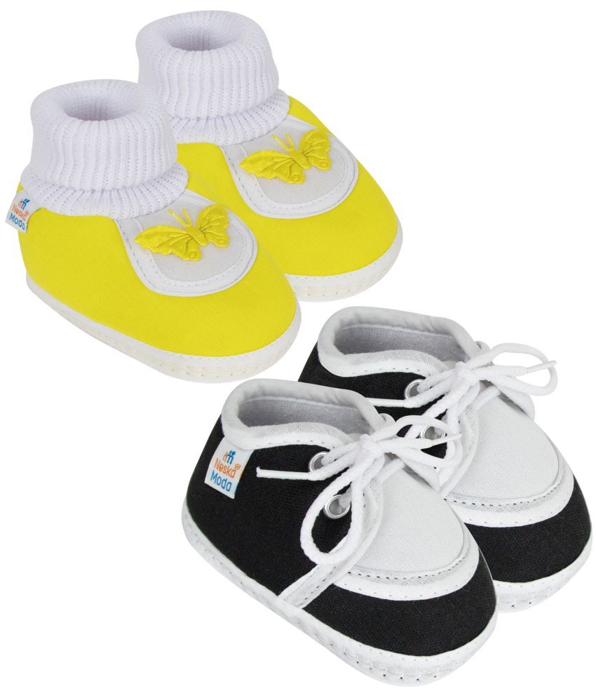     			Neska Moda Set of 2 Pair Baby Boys & Baby Girls Cotton Booties For 12 to 24 Months (Yellow,Black)