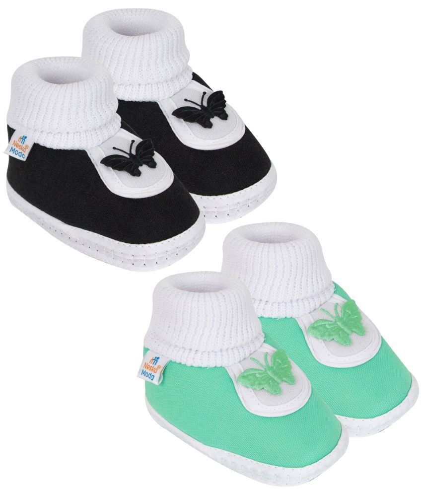     			Neska Moda Set of 2 Pair Baby Boys & Baby Girls Butterfly Cotton Booties For 12 to 24 Months (Green,Black)