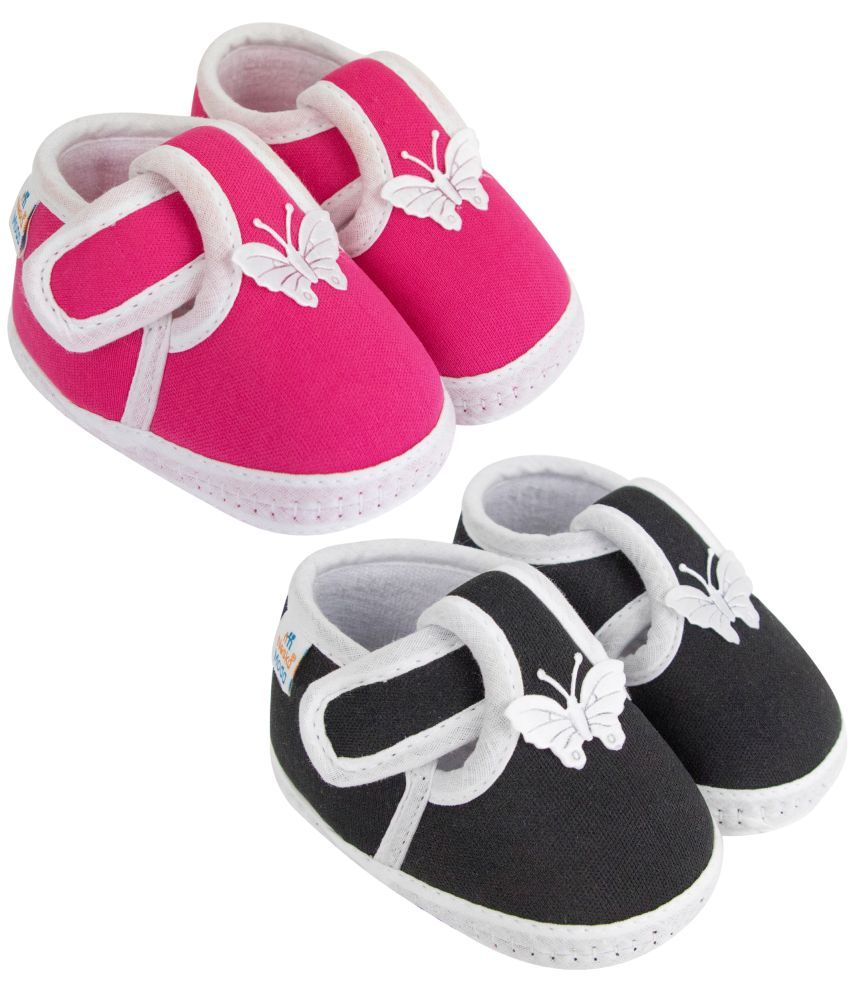     			Neska Moda Set of 2 Pair Baby Boys & Baby Girls Velcro Cotton Booties For 12 to 24 Months (Pink,Black)