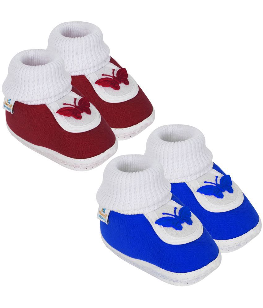     			Neska Moda Set of 2 Pair Baby Boys & Baby Girls Butterfly Cotton Booties For 12 to 24 Months (Maroon,Blue)