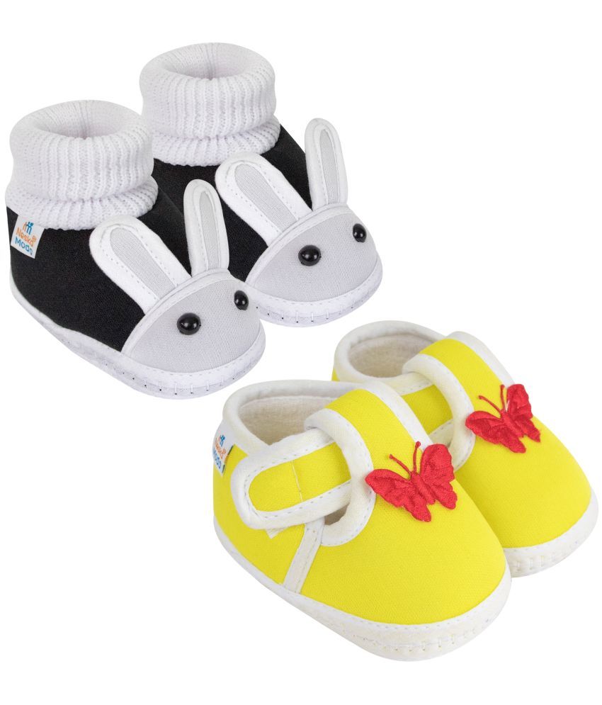     			Neska Moda Set of 2 Pair Baby Boys & Baby Girls Cotton Booties For 12 to 24 Months (Black,Yellow)