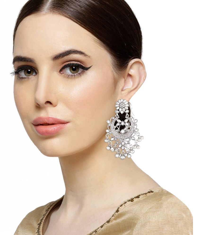     			I Jewels - White Jhumki ( Pack of 1 )