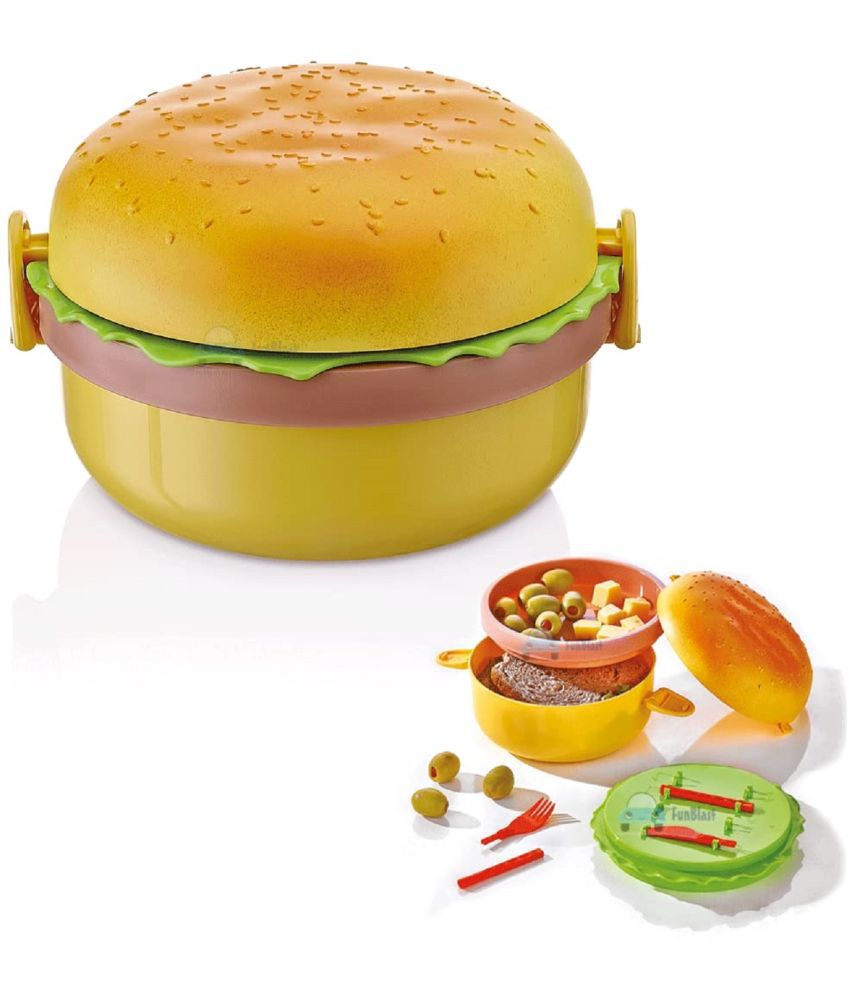     			Burger Shape Lunch Box for Kids - Lunch Box for Kids, Tiffin Box, Lunch Box Leak Proof Plastic Lunch Box, Lunch Box with Compartments