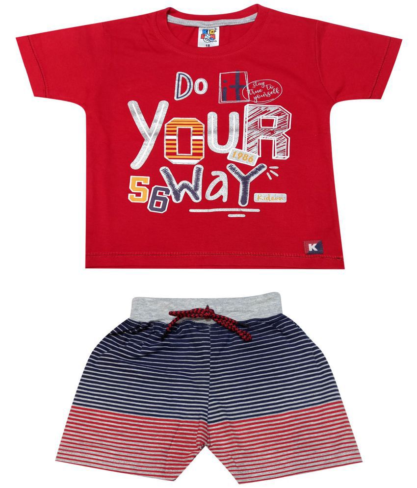     			Kideon 100% Cotton Red Top & Shorts For Baby Boy ( Pack of 1 )
