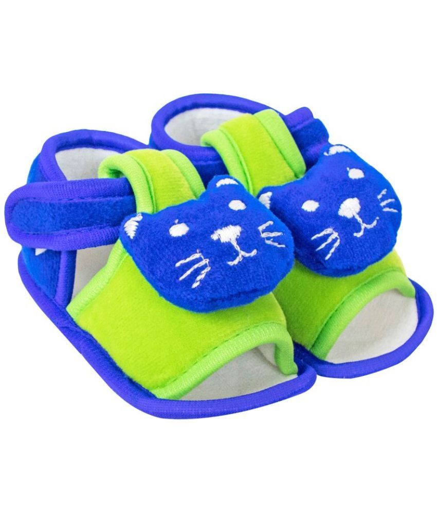     			Neska Moda 6 To 12 Months Baby Boys & Girls Cat Face Velvet Sandal Booties (Blue,Green,White)