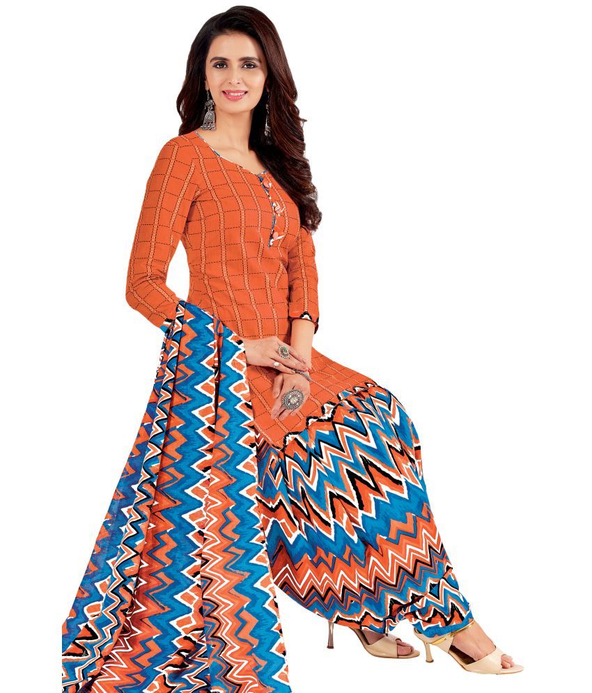     			SIMMU Orange Cotton Unstitched Dress Material - Single