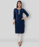 Frionkandy - Navy Rayon Women's Straight Kurti ( Pack of 1 )