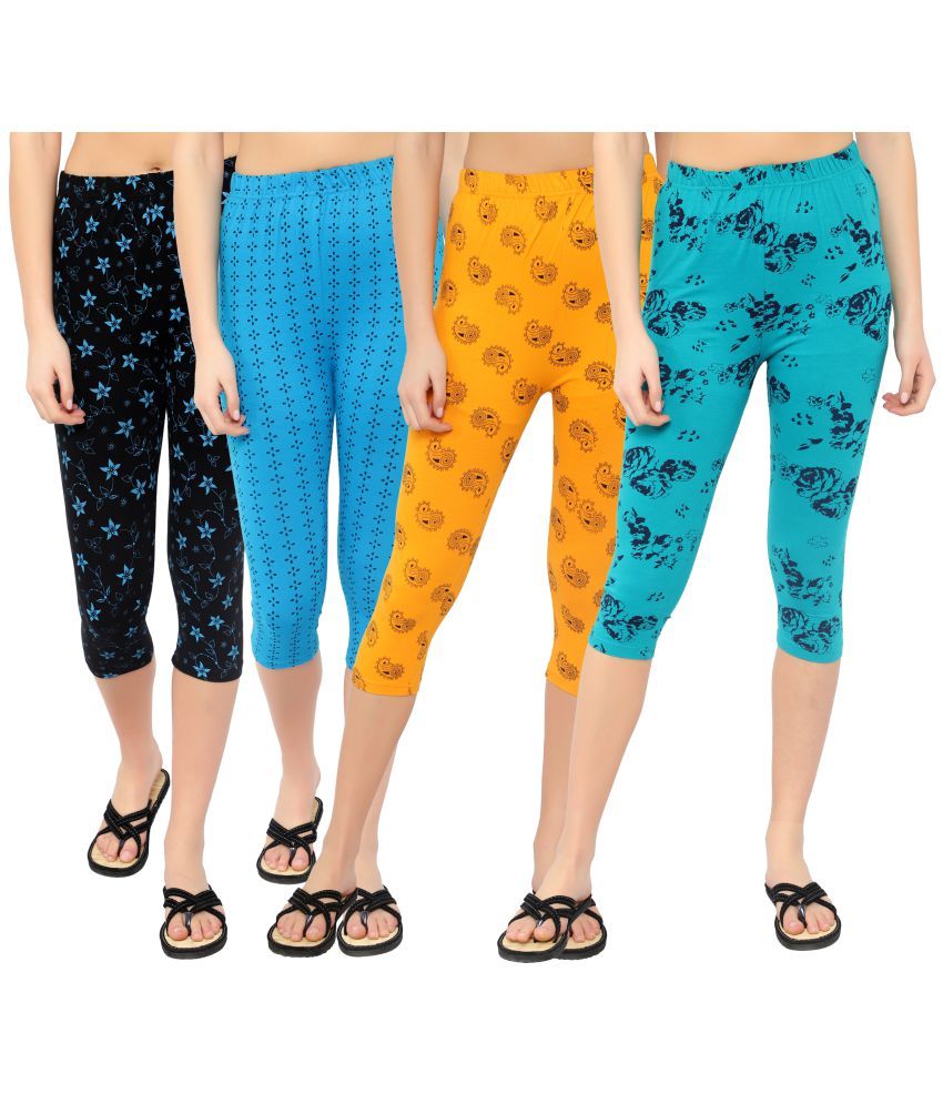     			Diaz Multi Cotton Lycra Graphic Capri - Pack of 4