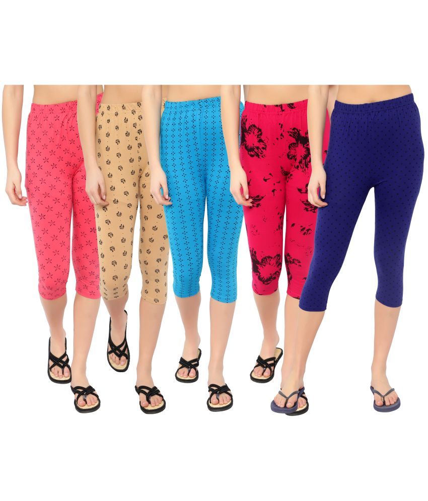     			Diaz Multi Cotton Lycra Graphic Capri - Pack of 5