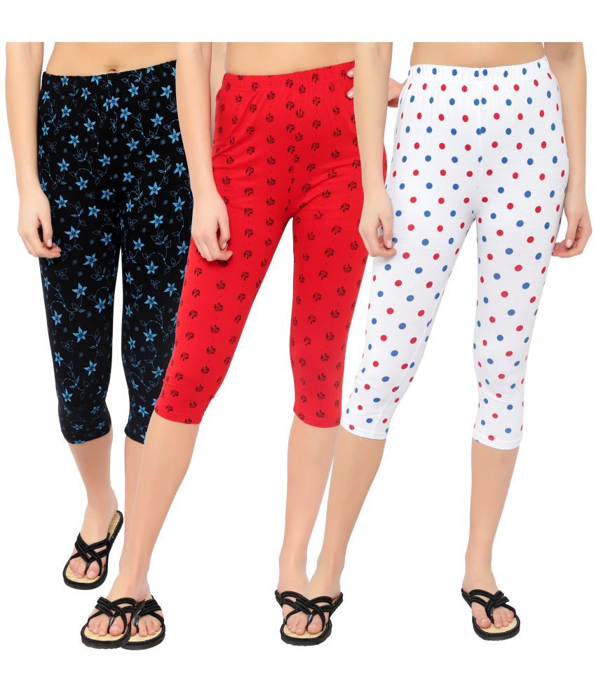     			Diaz Multi Cotton Lycra Printed Capri - Pack of 3