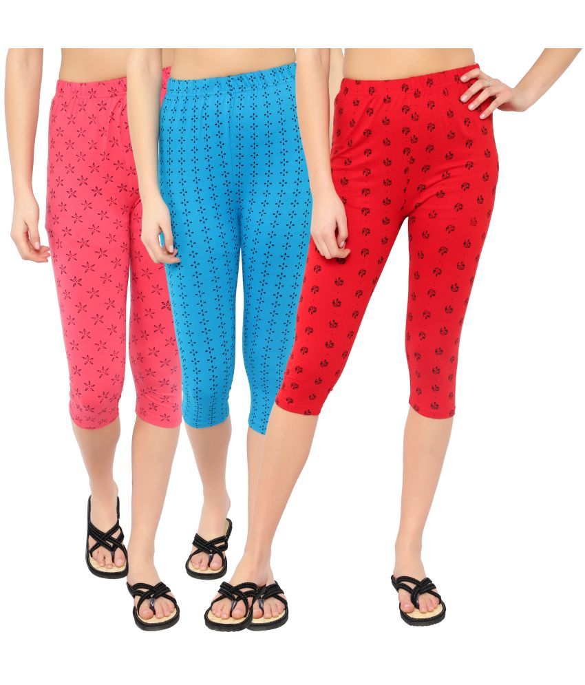     			Diaz Multi Cotton Lycra Printed Capri - Pack of 3