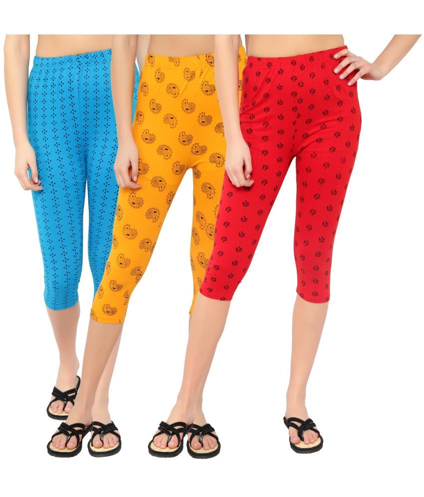     			Diaz Multi Cotton Lycra Printed Capri - Pack of 3