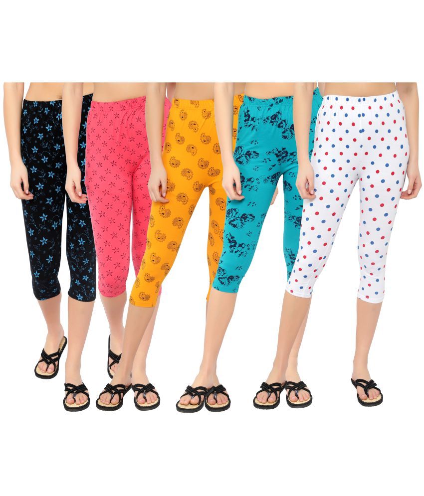     			Diaz Multi Cotton Lycra Printed Capri - Pack of 5