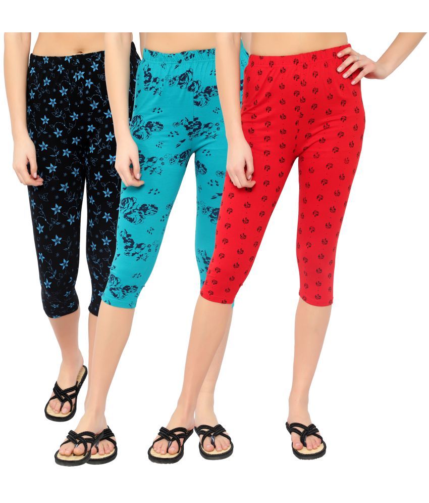     			Diaz Multi Cotton Lycra Printed Capri - Pack of 3