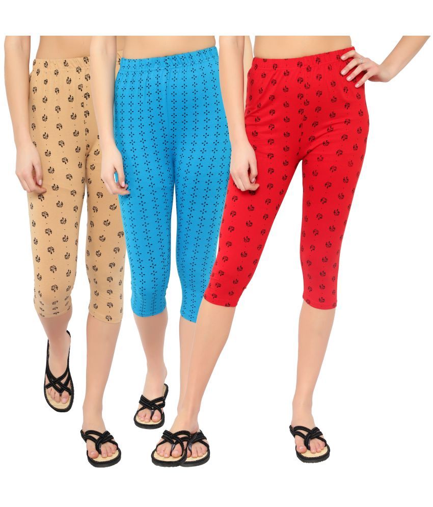     			Diaz Multi Cotton Lycra Printed Capri - Pack of 3