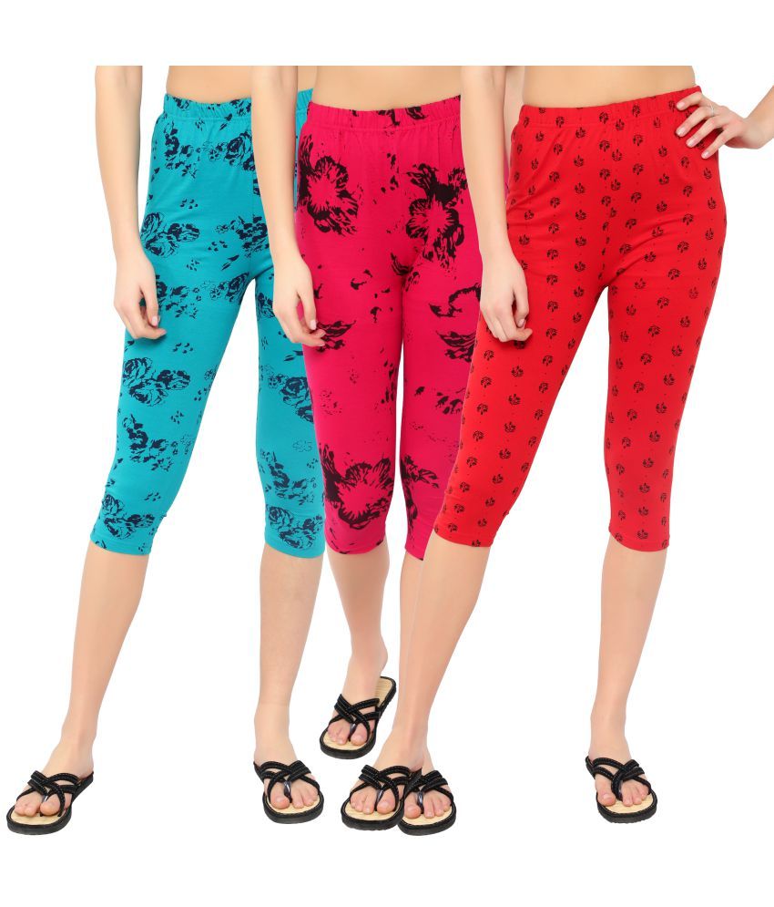     			Diaz Multi Cotton Lycra Printed Capri - Pack of 3