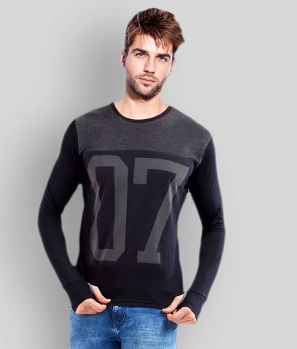Black Cotton Slim Fit Men's T-Shirt 