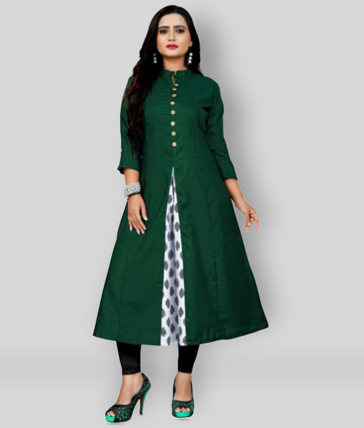     			Rangrasiya - Green Cotton Blend Women's Front Slit Kurti ( Pack of 1 )