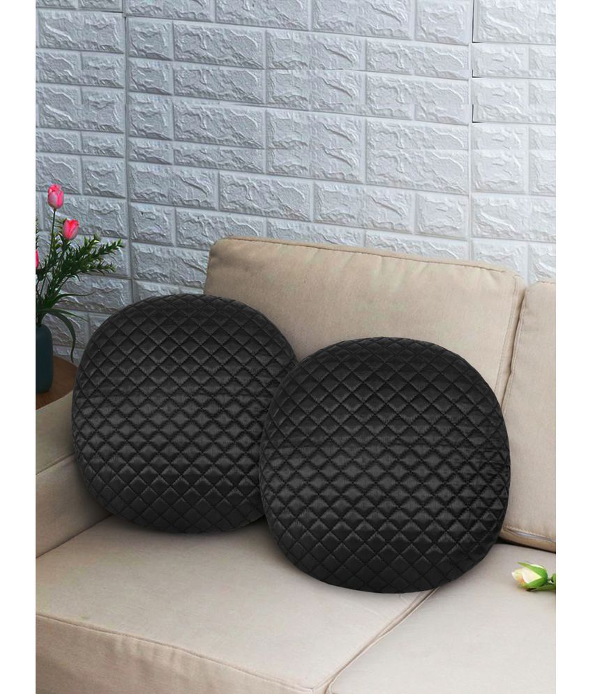     			mezposh - Black Set of 2 Satin Round Cushion Cover