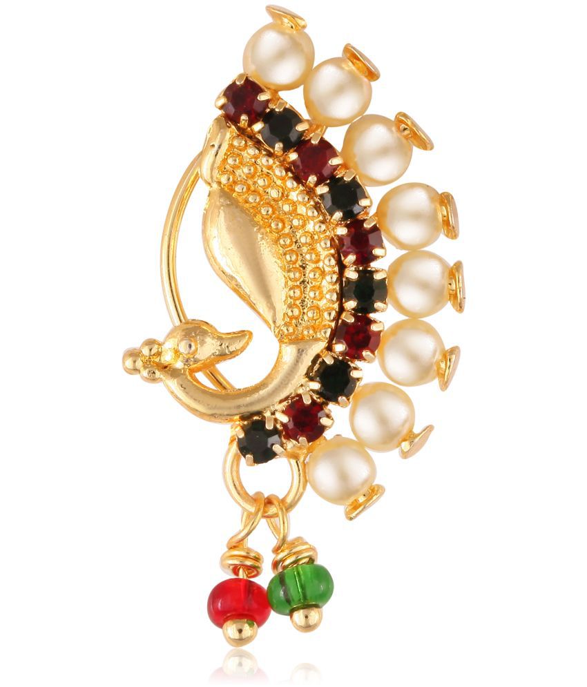    			Vighnaharta Gold Plated with Peals Alloy and CZ stone Non Piercing Maharashtrian Nath Nathiya./ Nose Pin for women  [VFJ1086NTH-Press-Multi ]