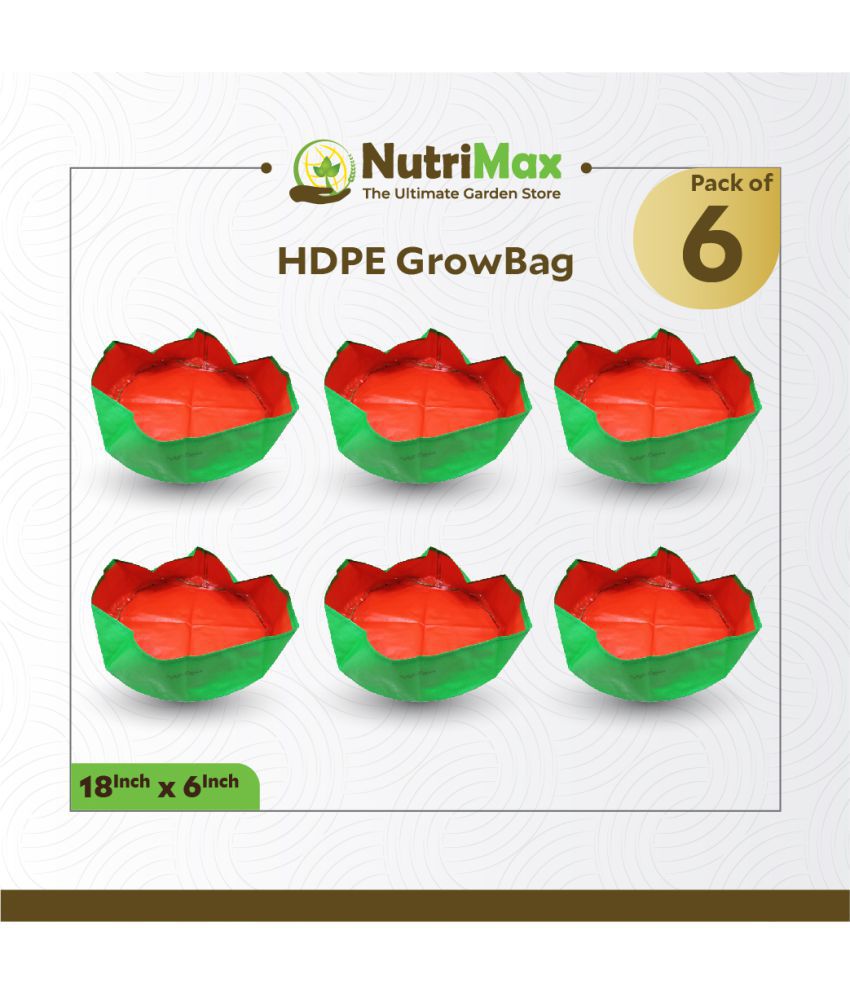     			Nutrimax HDPE 200 GSM Grow Bags 18 inch x 6 inch Pack of 6 Outdoor Plant Bag