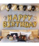 Happy Birthday Foil (Golden) + 30 Metallic Balloon (Black,Gold,Silver) + 2 Star 10 inch (Silver)