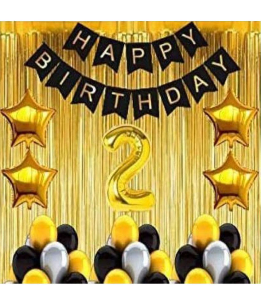     			Happy Birthday Banner Black + 30 Metallic Balloon (Black,Gold, Silver) + 4 Star (Gold) + 2 Number Foil + 2 Fringe (Golden)