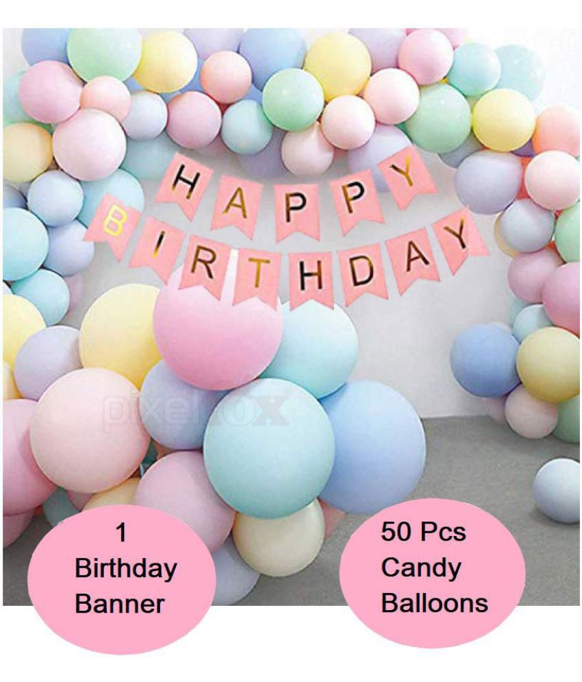    			Happy Birthday Banner (Pink) + 30 CandyBalloons for happy birthday decoration item, birthday decoration kit, birthday balloon decoration combo for Boys, Girls, Kids, husband and Wife.