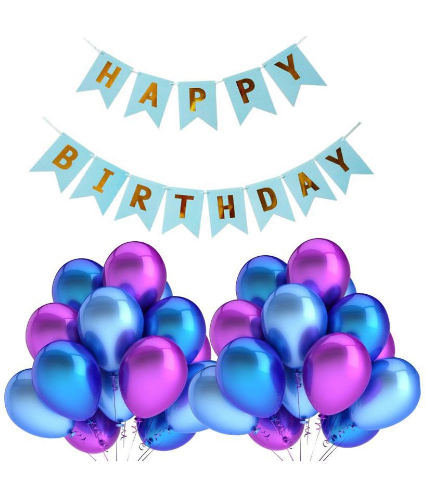     			Happy Birthday Banner (SkyBlue) + 30 Metallic Balloon(Blue,Purpel)