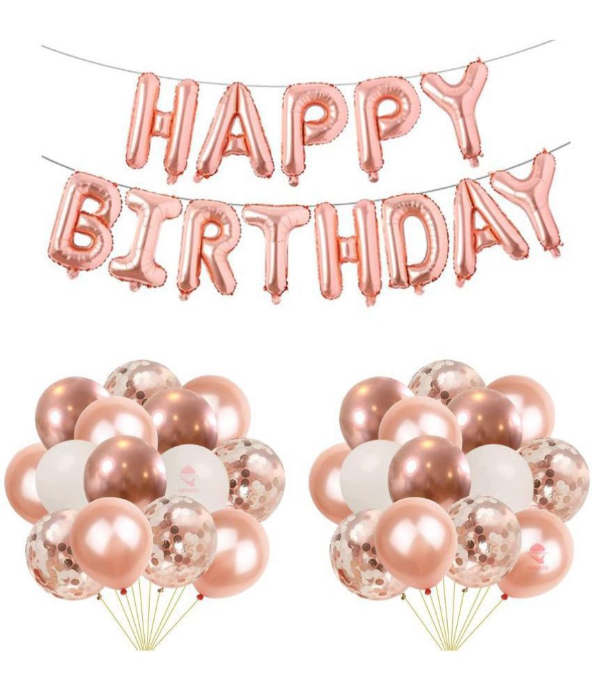     			Happy Birthday Foil (RoseGold) + 5 Confetti Balloon (RoseGold) + 30 Metallic Balloon (RoseGold,White)