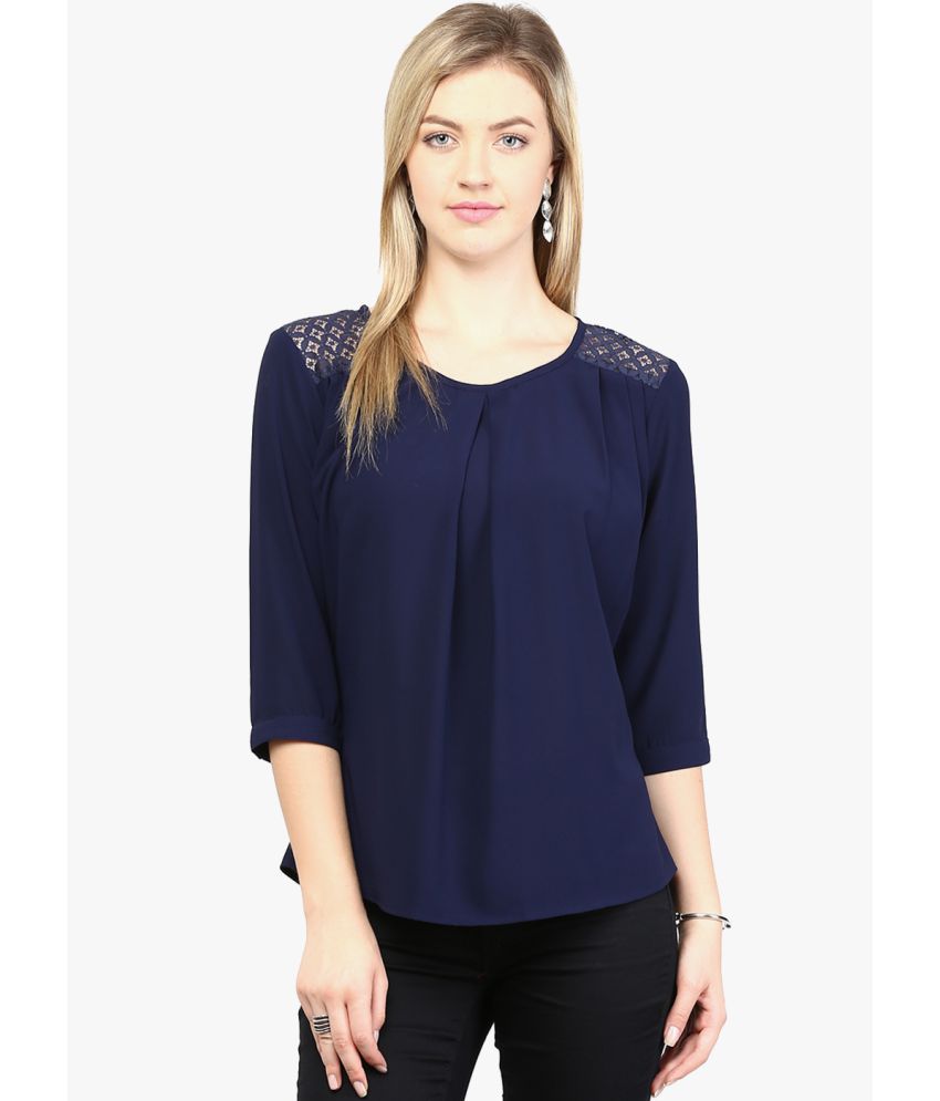     			Rare Poly Georgette Solid Navy Regular Tops